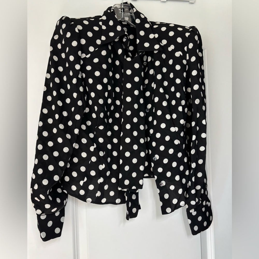 Dolce & Gabbana Black Blouse with White Dots